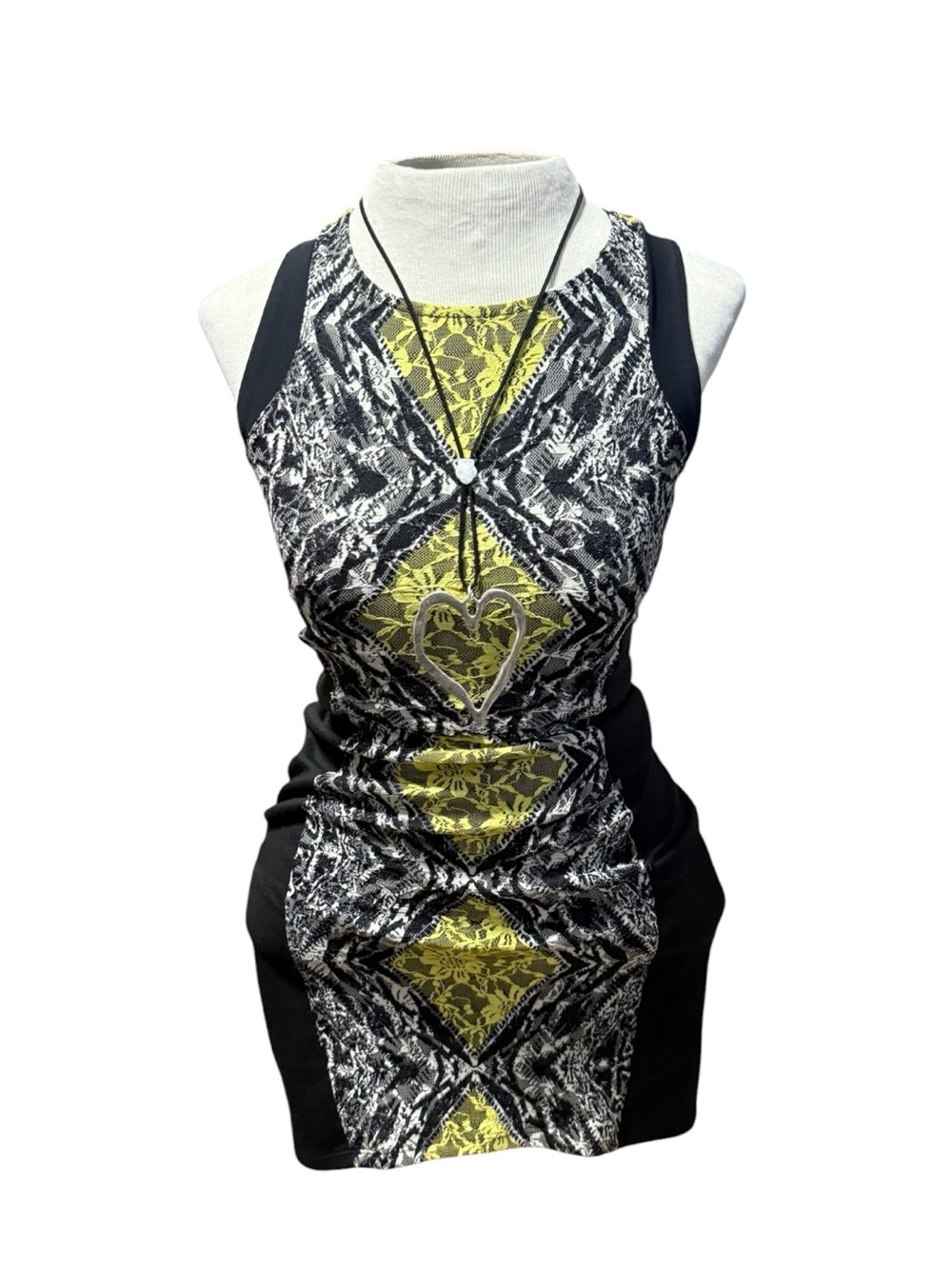 Material Girl Black White Yellow Lace Detail Dress Y2K Whimsigoth grunge XS